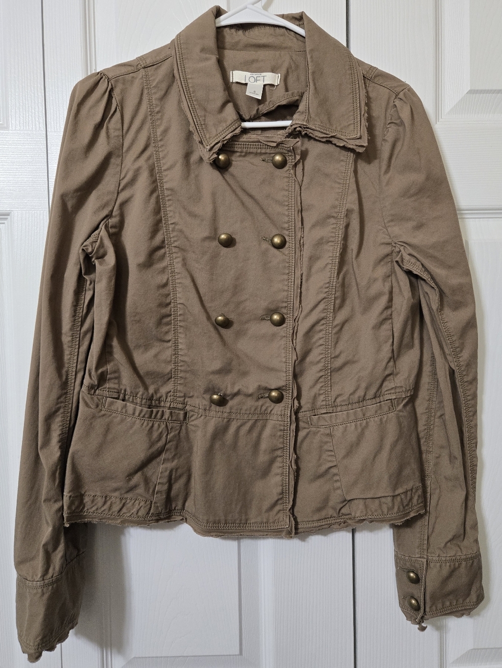 Light Brown Military Style Double Breasted Jacket w/pockets, Size 8